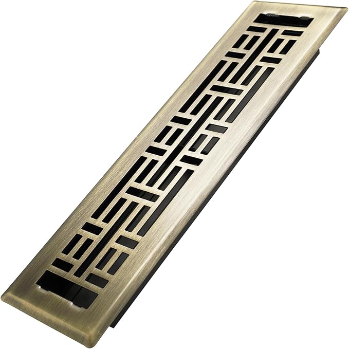 2x12 Inches Heavy Duty Walkable Floor Register Easy Adjust Air Supply Lever Floor Vents - Seattle Design - Vent Cover for Home Floor - Antique Brass