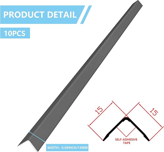 10pcs 57" Aluminum Self-Adhesive Wall Corner Protectors, Wall Furniture Bumper, Safety Baby Proofing Corner Cushion Table Edge，Wide Coverage and Easy to Install - Black