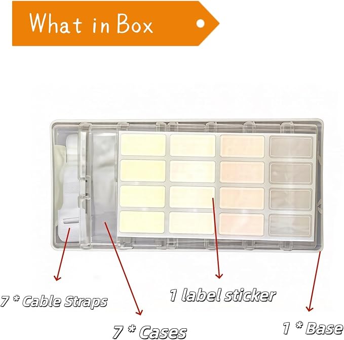 7 Case Cable Storage Box with Cable Straps and Label Stickers, Travel Cord - Image 2
