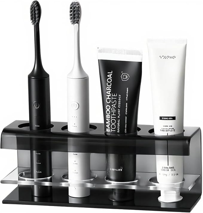 Black 4 Slots Acrylic Electric Toothbrush Holders by Unknown