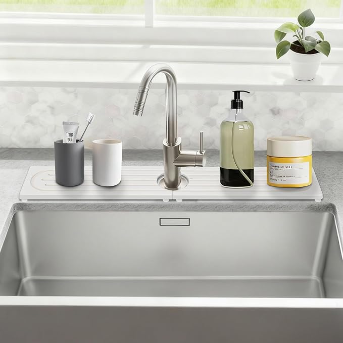 Drying Stone Faucet Mat for Kitchen Sink, Trays Diatomite Quick Dry Around by NSVNSV