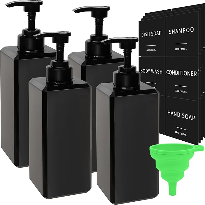 Black Soap Dispenser with Waterproof Labels, Thickened Plastic Hand Soap by Lewistin