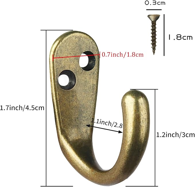 IBosins 15PCS Coat Hooks Wall Mounted Antique Brass Single Prong Robe Hook | - Image 3