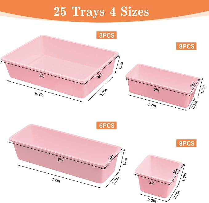 SpaceHacks 25 PCS Plastic Drawer Organizer, 4-Size Versatile Organizer Trays & - Image 2