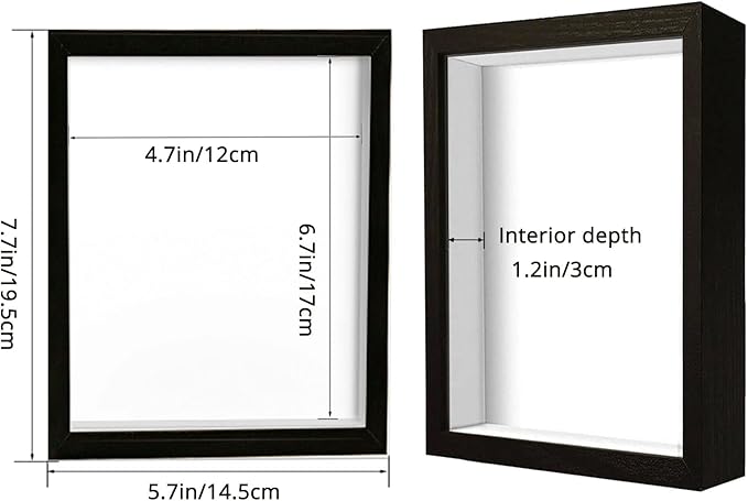 5x7 Shadow Box Frame Display Case, Wood with Plexiglass, Display Case Box for Memorabilia, Medal, Crafts,Tickets and Photos, Picture Frame for Wall and Tabletop (Black, 5x7)