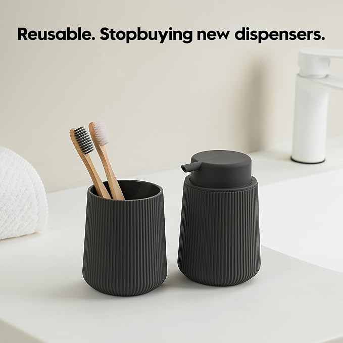 YAUKPH Striped Foaming Hand Soap Dispenser Dark Gray | Leak-Proof Pump - Image 4
