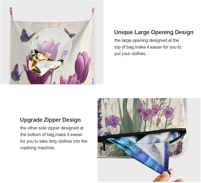 Purple Tulilp Butterfly Hanging Laundry Hamper Door Hampers Bag Basket - Image 4