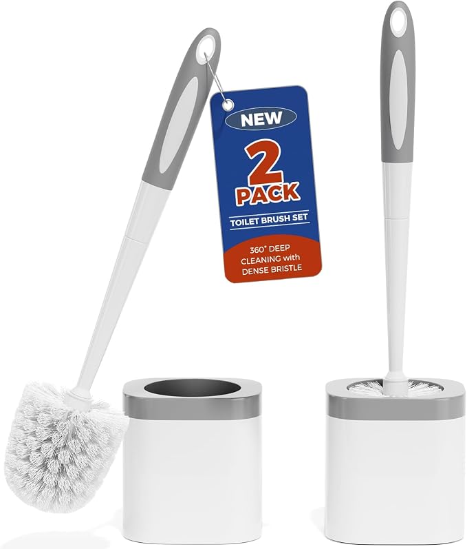 Holaloha Toilet Brush and Holder Set, Space Saving, 2 Pack, Ergonomic Silicone by Holaloha