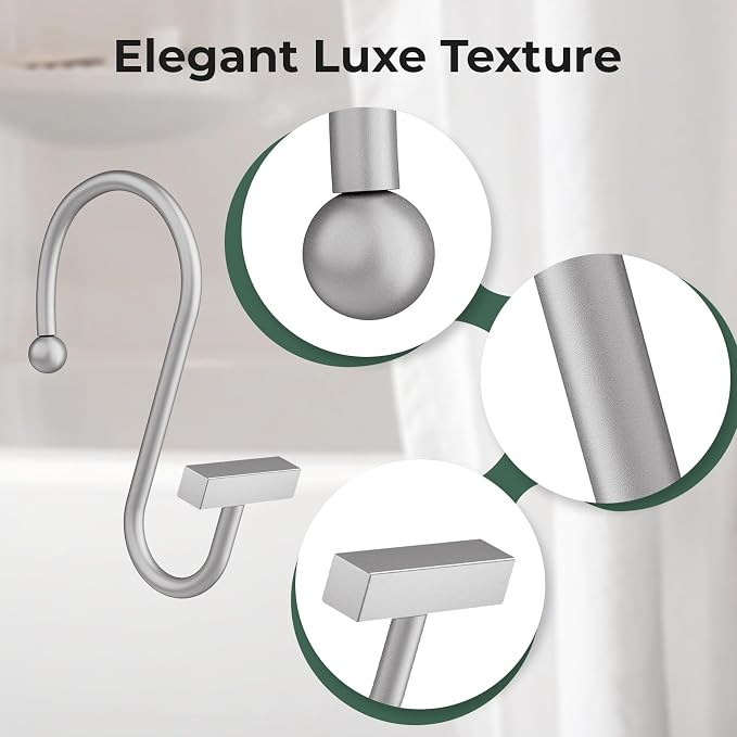Silver Shower Curtain Hooks, Bathway Shower Curtain Rings Rust Proof, T-Bar - Image 3