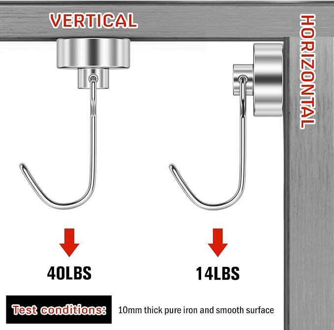 FINDMAG 10 Pack Silver Magnet Hooks, 40LB+ Magnetic Hooks - Image 8