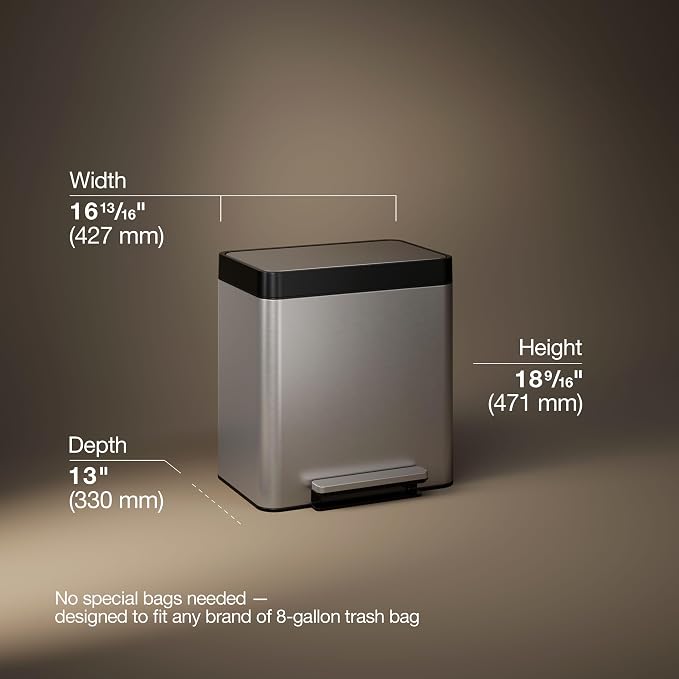 Kohler 20942-ST 8 Gallon Compact Hands-Free Kitchen Step Can, Trash Can - Image 3