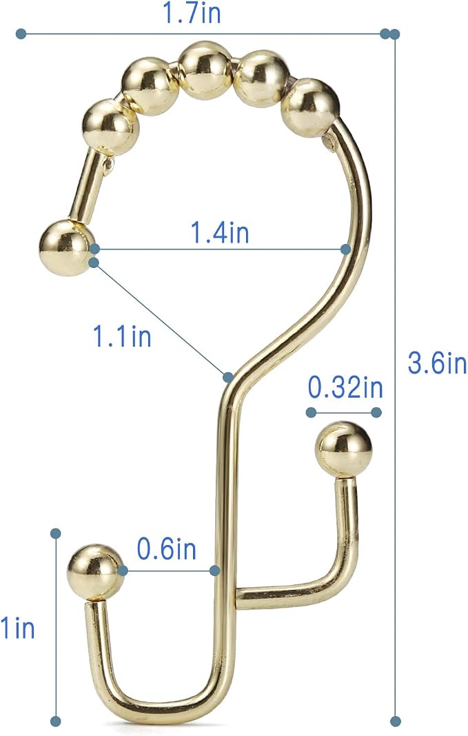 Shower Curtain Rings, SUTINE Shower Curtain Hooks, Stainless Steel Gold Shower - Image 3