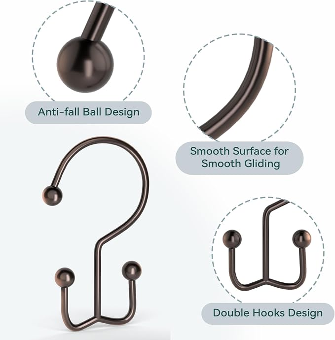 Shower Curtain Hooks, Durable Shower Curtain Rings Rust Proof, Double Glide - Image 5
