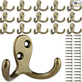 IBosins 16 Pack Antique Brass Double Prong Coat Hooks by IBosins