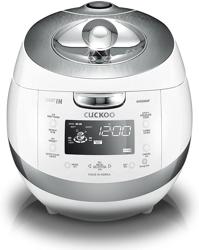 CUCKOO High Pressure Rice Cooker 6-Cup Uncooked / 12-Cup Cooked with Induction Heating Technology, Versatile Rice Maker with 16 Menu Options and Steam Plate, Voice Guide, White (CRP-BHSS0609F)