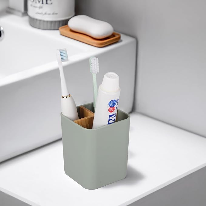 Bamboo Toothbrush Holder for Bathrooms Toothpaste Organizer - Image 2