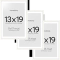 Homeforia 13x19 Picture Frame White, High End Oak 13x19 White Wood Frame with Mat 11x17 Photo, 13 x 19 Wooden Poster Frames Matted to 11 by 17, 19x13 Hanging Frames, Tempered Glass, Wall Kit, Set of 3