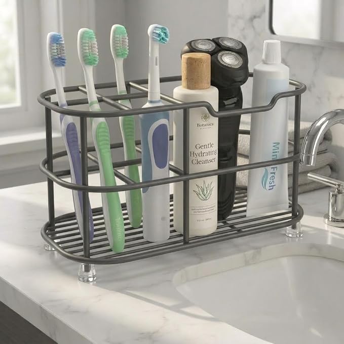 Bathway Toothbrush Holder for Bathroom, 6.9"L x 3.4"W x 4"H, Matte Gray by Bathway