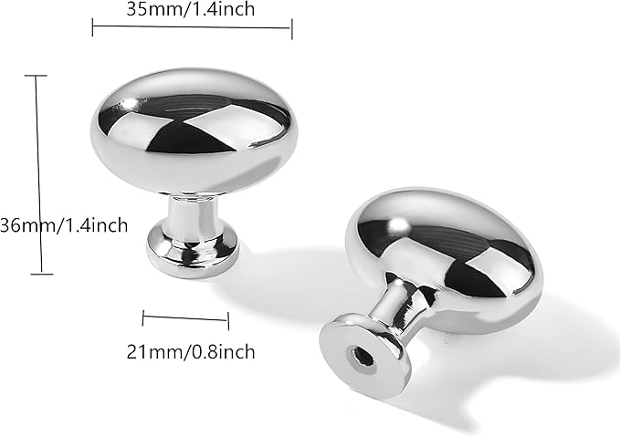 khtumeware 10 Pack 1-3/8 inch(35mm) Vibrant Polished Chrome Cabinet Knobs Dresser Knobs Oval Drawer Knobs Kitchen Cabinet Hardware Egg Knobs for Dresser Drawers