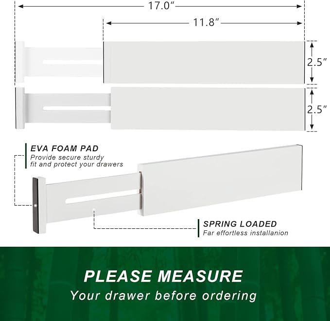 4 Pack Bamboo Drawer Dividers 2.6" High, Adjustable from 12 Inch to 17 Inch | - Image 7