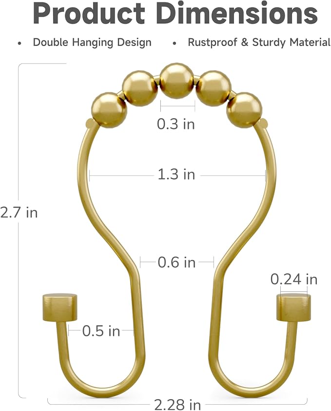 Bathway Shower Curtain Hooks, Shower Curtain Rings Rust Proof Double Hook - Image 4