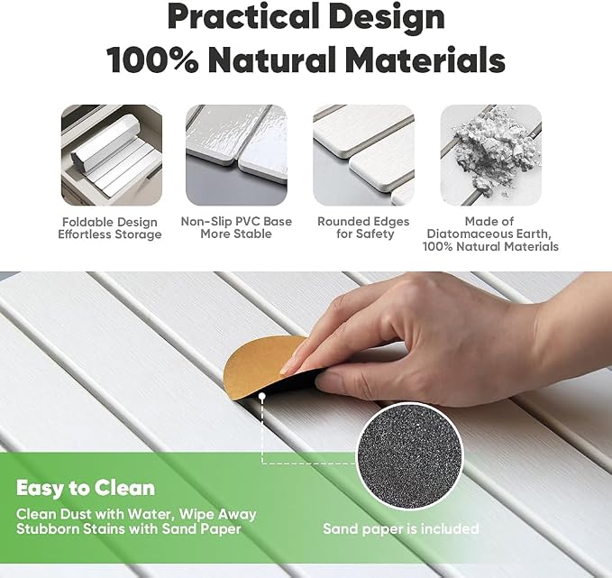 Stone Drying Mat for Kitchen Counter, Quick Diatomaceous Earth Mats for Dishes - Image 3
