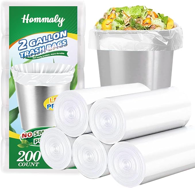 Hommaly 2 Gallon 200 pcs Small Clear Trash Bags, Strong 1.8 Gallon Garbage Bags by HOMMALY