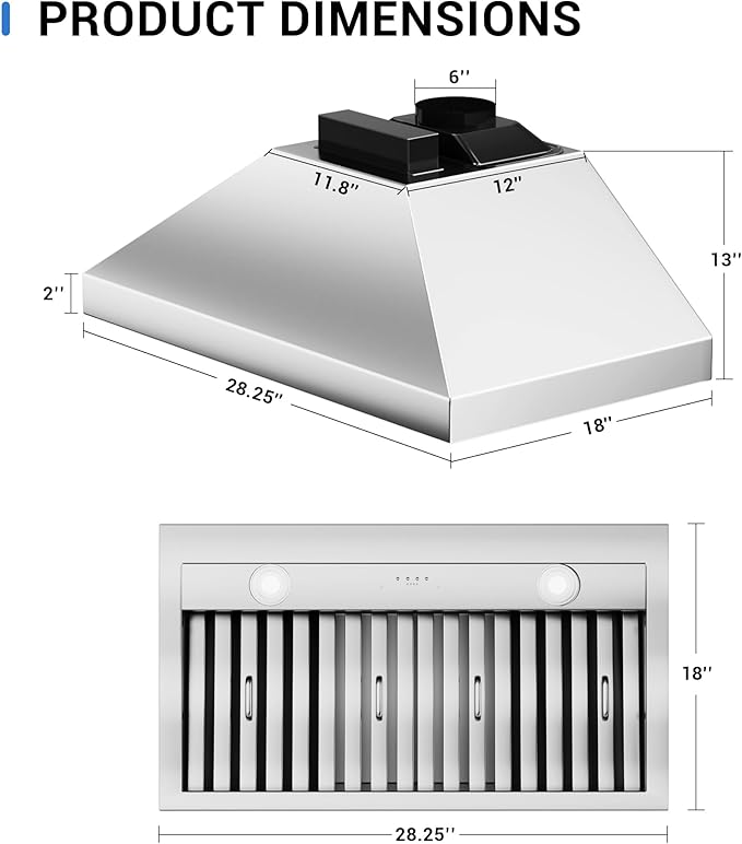 CT Copper Tailor Built-in Range Hood Insert/Liner 30 Inch, 610 CFM Vent with 4-Speed Fan, LED Light, Dishwasher-safe Baffle Filter,Stainless Steel