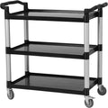 3-Shelf Rolling Utility Push Cart on Wheels, 500 LBS Capacity Heavy Duty Black Steel Organizer, Service Cart Push Cart for Restaurant, Bathroom, Catering Service & Business Tools Cleaning