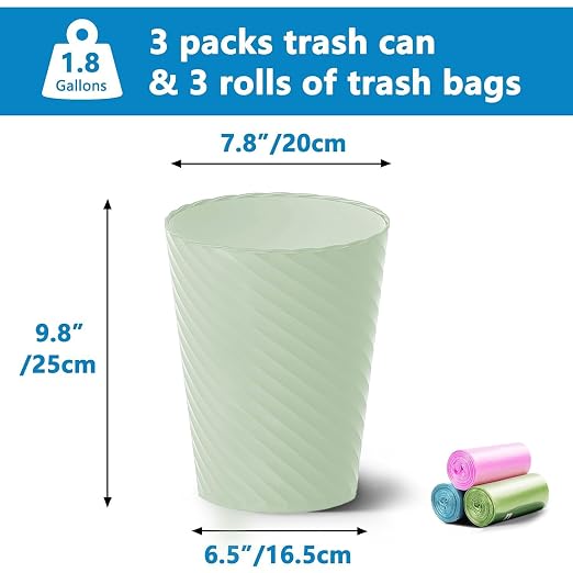 Lysam Bathroom Trash Can 8 Pack, 1.8 Gallon Small Trash Can - Image 2