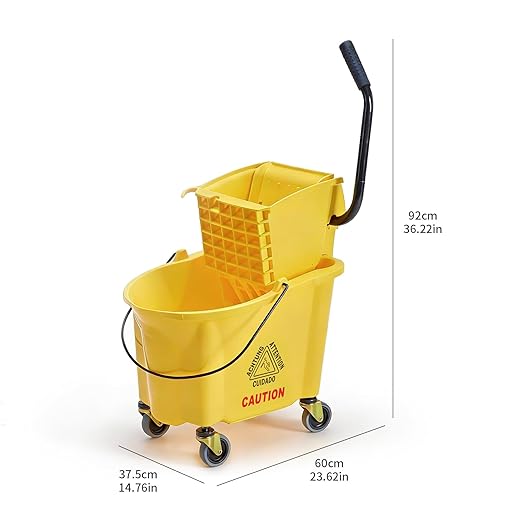 DUMOS 38-Quart Commercial Mop Bucket with Side-Press Wringer, Heavy-Duty Floor Cleaning System, Durable Wringer & Non-Marking Casters, Yellow