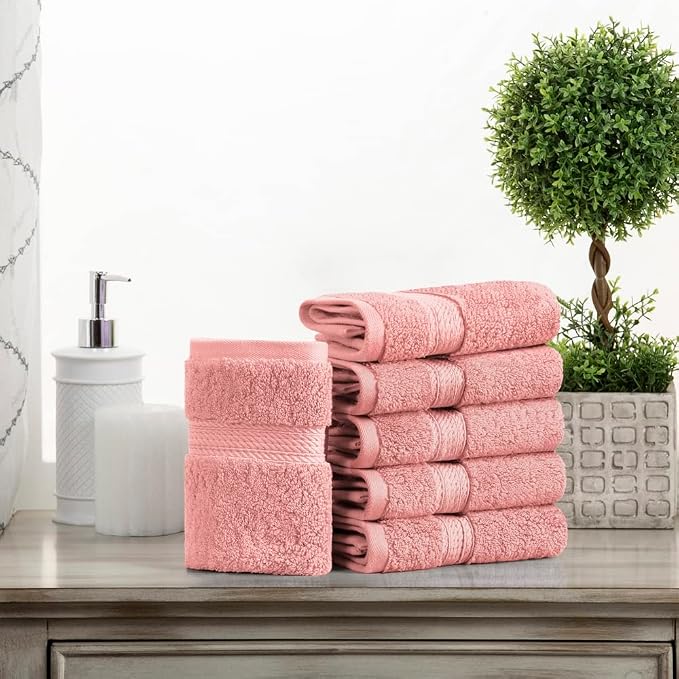 Superior Egyptian Cotton Plush & Absorbent, Face Towel Set of 6, Tea Rose | - Image 2