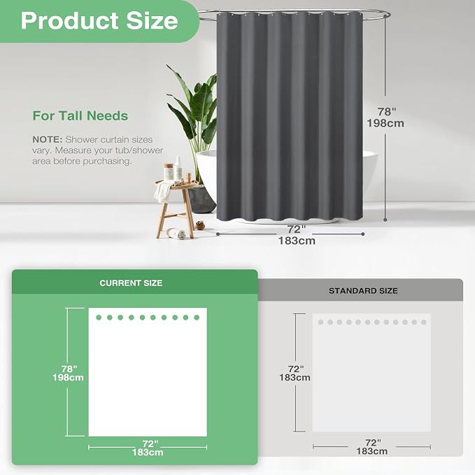Dynamene Long Waffle Shower Curtain 256GSM Heavy Fabric 72x78 Charcoal Grey - Image 3