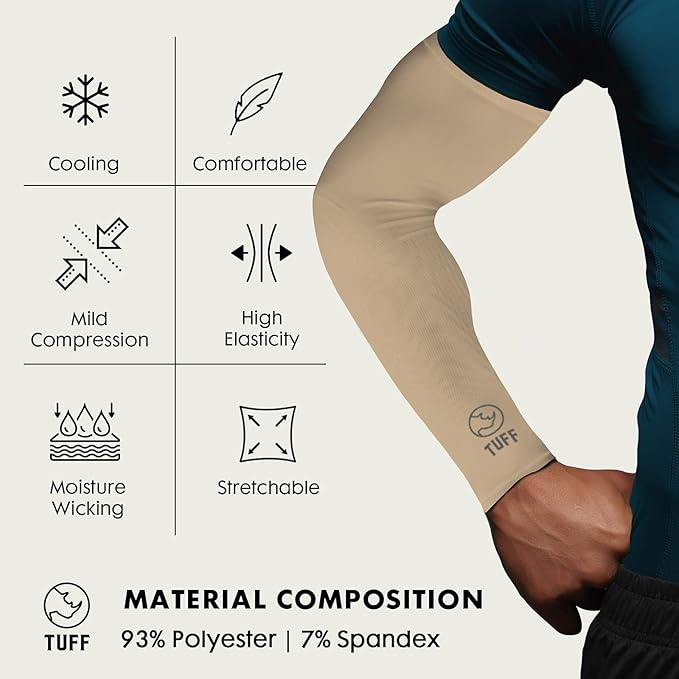 TUFF Compression Cooling Arm Sleeves - UPF 50 Arm Sleeves for Men & Women…