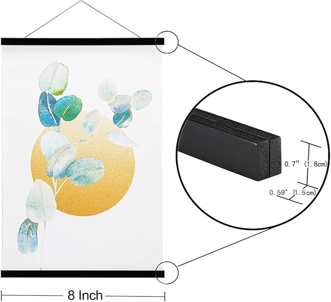 FALAMON 3 Pack Magnetic Poster Hanger Frame, Magnet Poster Frame for Posters, Prints, Photos, Pictures, Maps, Scrolls, and Canvas Artwork (Black, 8")