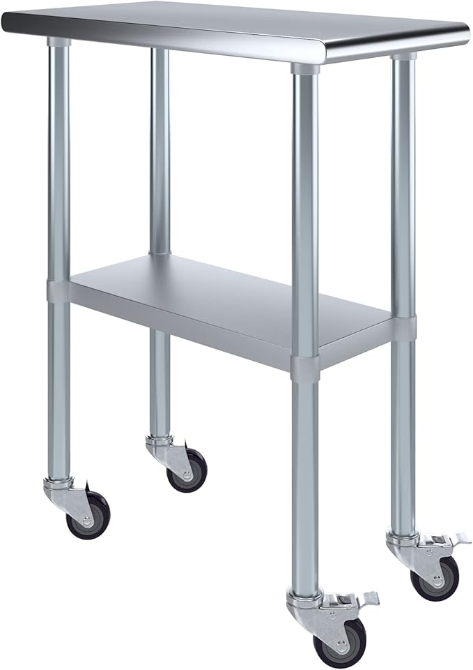 AmGood 15" Long x 30" Deep Stainless Steel Table with Casters