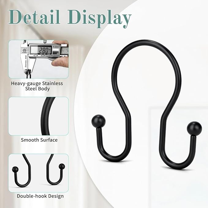 Shower Curtain Hooks, Stainless Steel Shower Curtain Hangers, Minimalist Shower - Image 4