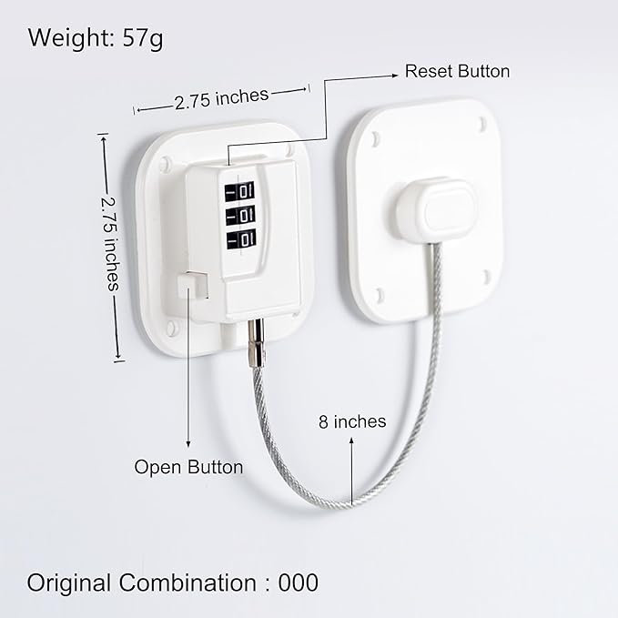Refrigerator Lock, Heavy Duty Fridge Lock, Combination Lock for Refrigerator Cabinets, Drawers, Safety, Easy Install No Keys Needed (White-3Pack)