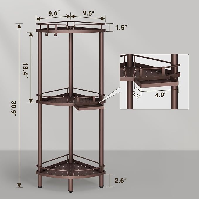 ELYKEN Corner Shower Caddy Standing, 3 Tier Metal Shower Organizer - Image 2