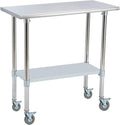 Stainless Steel Work Table 30“L x24 D, NSF Commercial Food Prep Worktable with Adjustable Undershelf and Casters for Restaurant, Home and Outdoors (30“L x24 D)