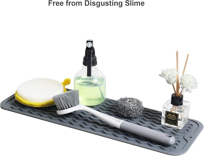 ZLR Small Dish Drying Mat for Kitchen Counter, Dark Gray | Narrow Silicone - Image 6