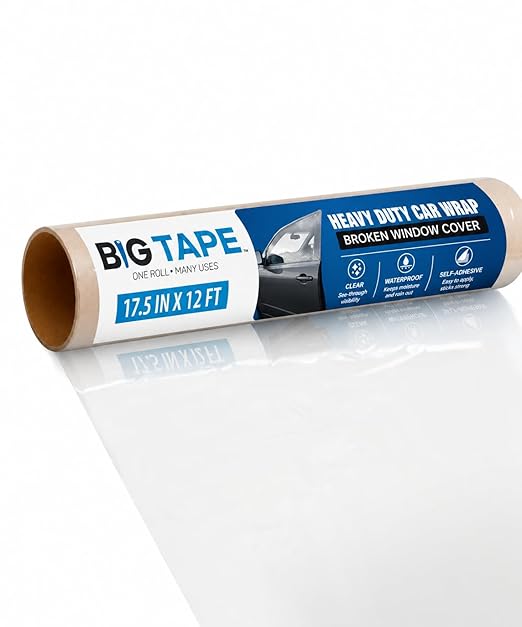 Big Tape Crash Wrap for Broken Car Windows, Temporary Film 17.5 in x 12 ft by Big+Tape