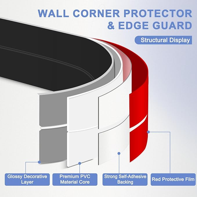 Wall Corner Protector Moulding Trim Peel and Stick Wall Corner Guards Trim Flexible Self Adhesive Edge Protector Moulding, 0.8 in x 40 Ft, Black