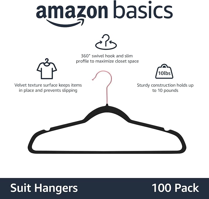 Amazon Basics Slim Velvet Non-Slip Space Saving Suit Clothes Hangers, Closet - Image 2