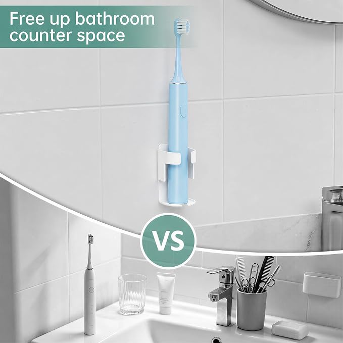Adhesive Electric Toothbrush Holder Wall Mounted, Aluminum White 2 Pack | - Image 5