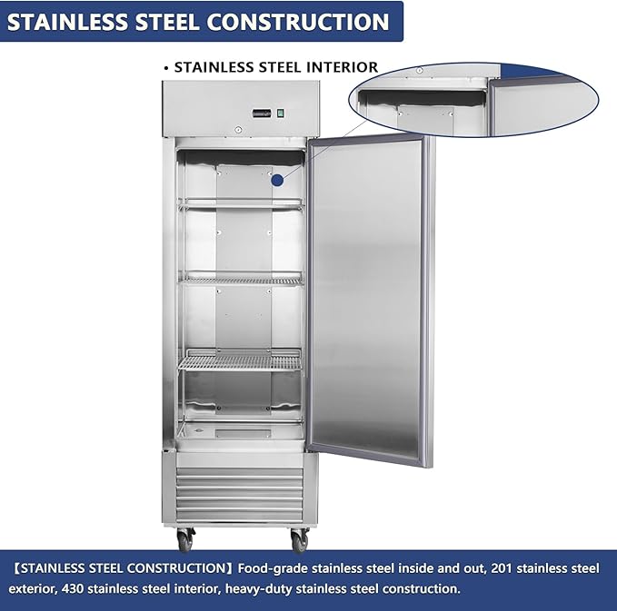 27"W Commercial Freezer Single Solid Door Stainless Steel Reach-in Freezer 18.68 Cu.ft. Upright Fan Cooling Freezer for Restaurant, Bar, Shop, Home, Garage, Business, Kitchen, Residential, ETL & DOE