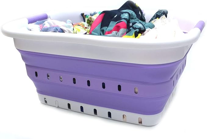 SAMMART 41L Set of 2 Collapsible 3 Handled Plastic Laundry Basket-Foldable Pop - Image 8