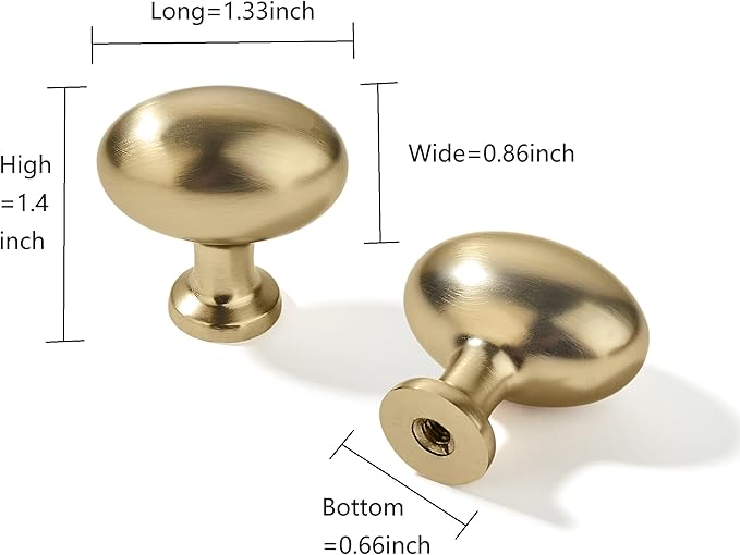 khtumeware 30 Pack 1-3/8 inch(35mm) Brushed Brass Cabinet Knobs Dresser Knobs Satin Brass Oval Drawer Knobs Kitchen Cabinet Hardware Zinc Knobs for Dresser Drawers