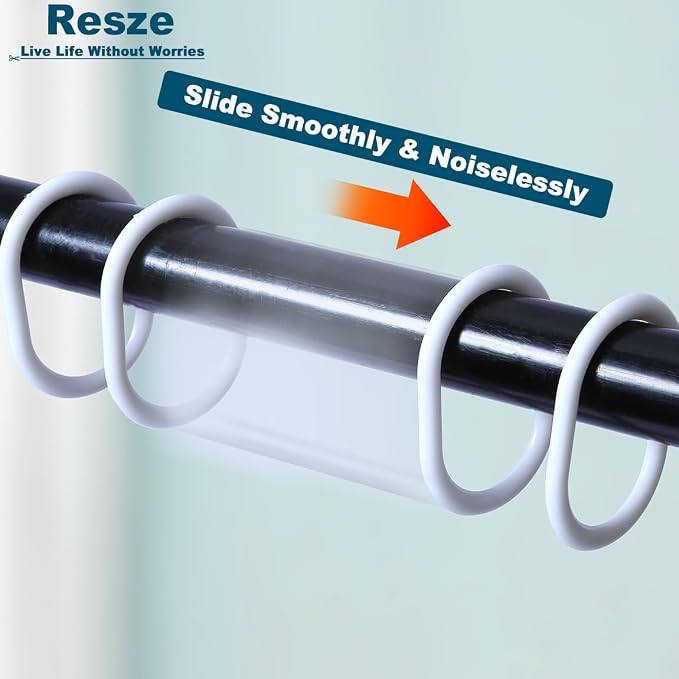Resze 24 PCS Shower Curtain Rings, Plastic White Shower Curtain Hooks, C-Shaped - Image 3