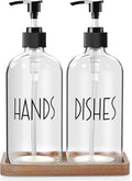 ALELION Glass Soap Dispenser - 16 OZ Clear Dish and Hand Soap Dispenser Set by ALELION
